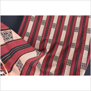 Vintage tribal home decor ethnic Naga blanket, geometric stripe, handwoven cotton throw boho Thailand Burma India tapestry II92