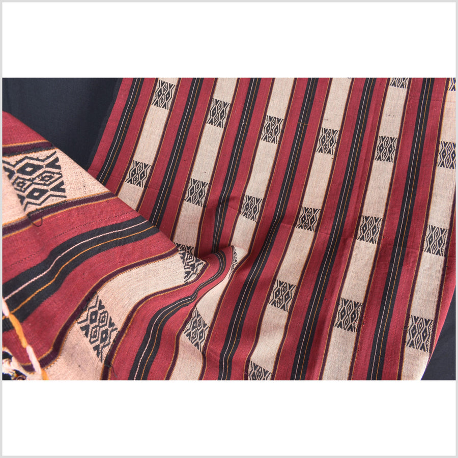Vintage tribal home decor ethnic Naga blanket, geometric stripe, handwoven cotton throw boho Thailand Burma India tapestry II92