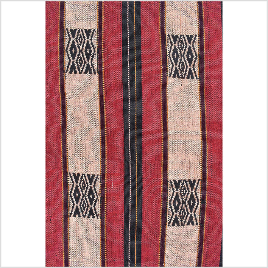 Vintage tribal home decor ethnic Naga blanket, geometric stripe, handwoven cotton throw boho Thailand Burma India tapestry II92
