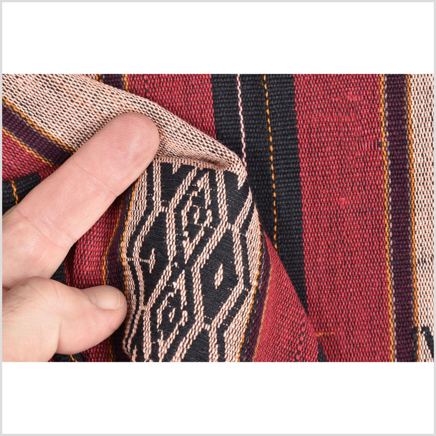 Vintage tribal home decor ethnic Naga blanket, geometric stripe, handwoven cotton throw boho Thailand Burma India tapestry II92