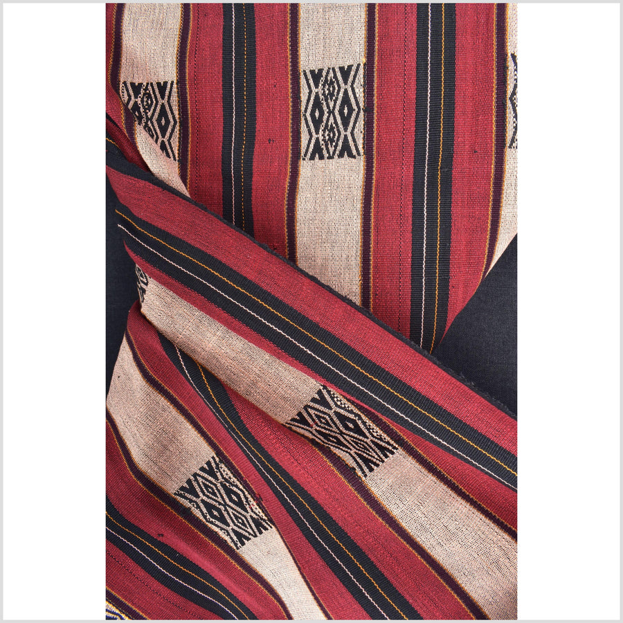 Vintage tribal home decor ethnic Naga blanket, geometric stripe, handwoven cotton throw boho Thailand Burma India tapestry II92