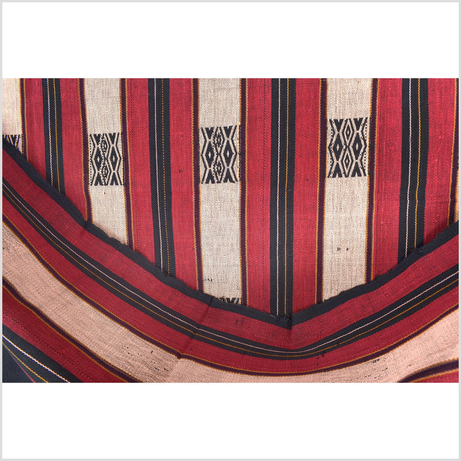 Vintage tribal home decor ethnic Naga blanket, geometric stripe, handwoven cotton throw boho Thailand Burma India tapestry II92