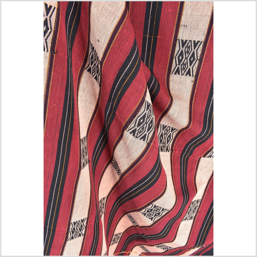 Vintage tribal home decor ethnic Naga blanket, geometric stripe, handwoven cotton throw boho Thailand Burma India tapestry II92