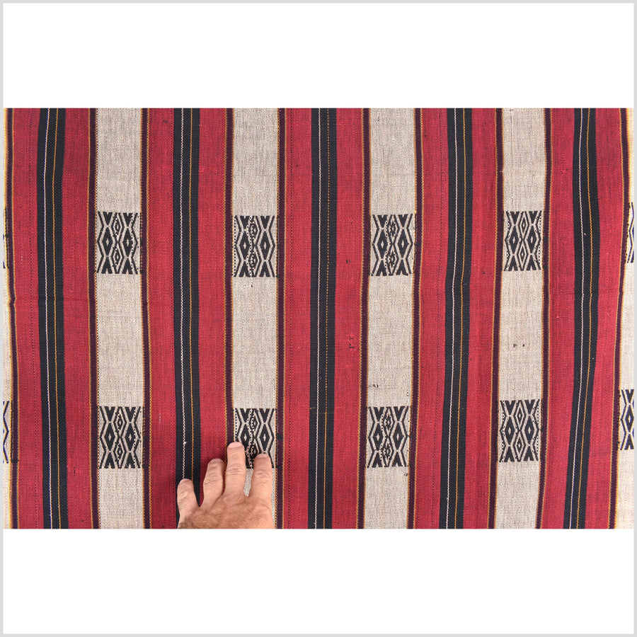Vintage tribal home decor ethnic Naga blanket, geometric stripe, handwoven cotton throw boho Thailand Burma India tapestry II92