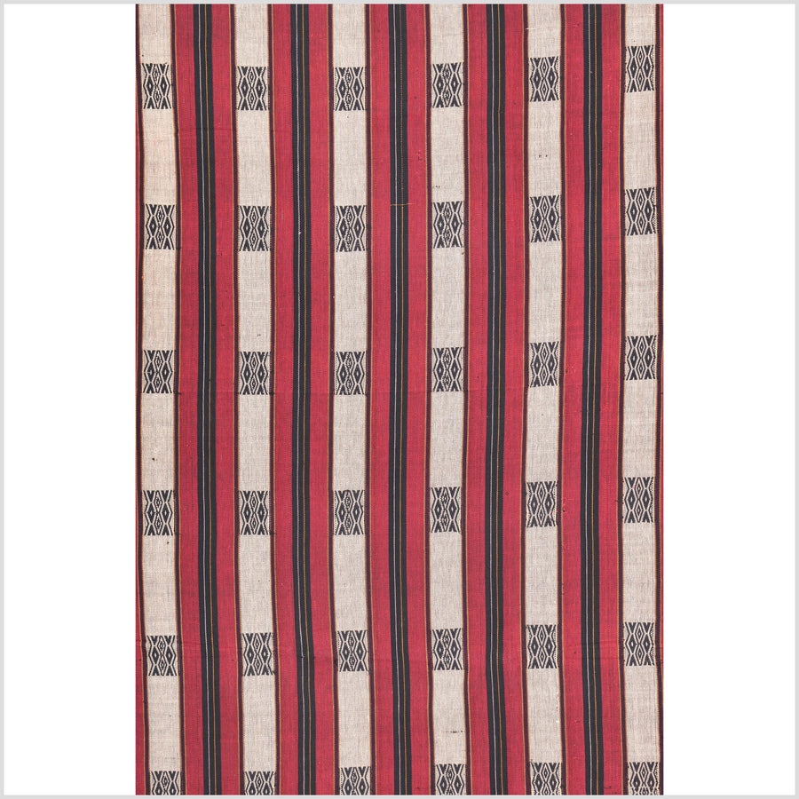 Vintage tribal home decor ethnic Naga blanket, geometric stripe, handwoven cotton throw boho Thailand Burma India tapestry II92