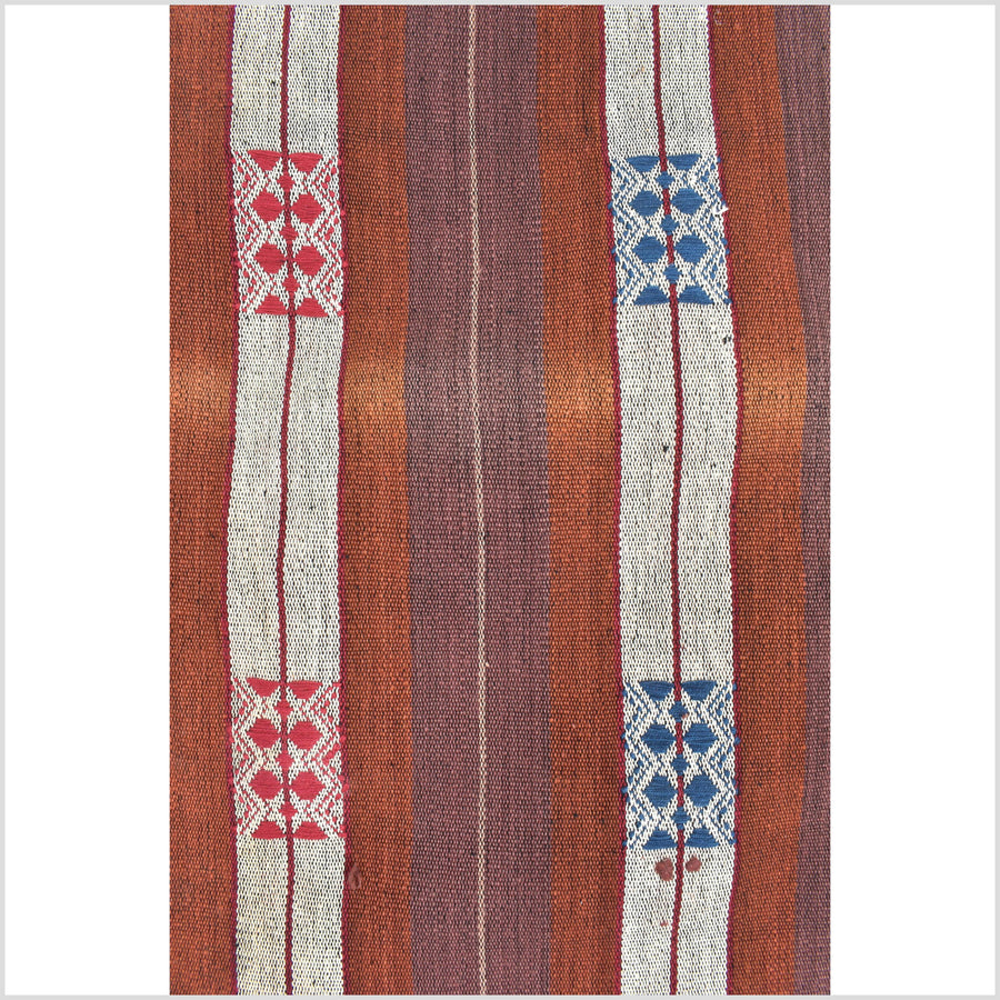 Vintage patina tribal home decor ethnic Naga blanket, geometric stripe, handwoven cotton throw boho Thailand Burma India tapestry II93