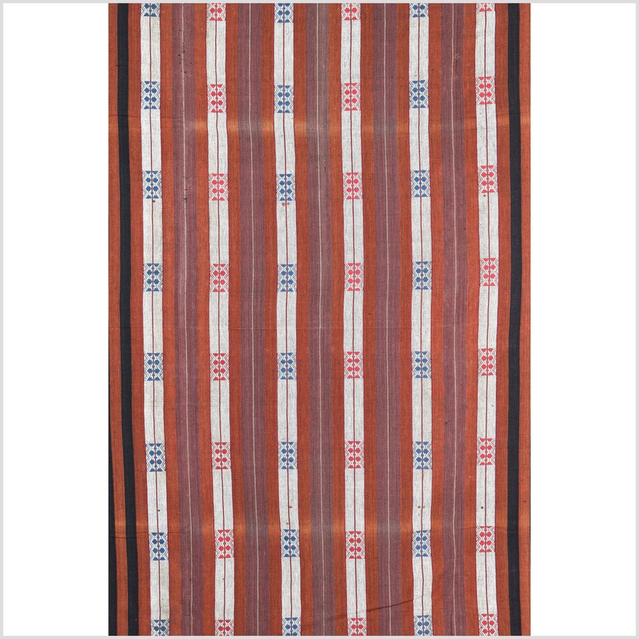 Vintage patina tribal home decor ethnic Naga blanket, geometric stripe, handwoven cotton throw boho Thailand Burma India tapestry II93