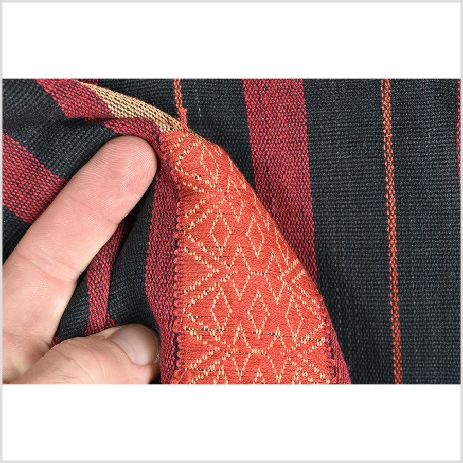 Bold pattern tribal home decor ethnic Naga blanket, geometric stripe, handwoven cotton throw boho Thailand Burma India tapestry II95