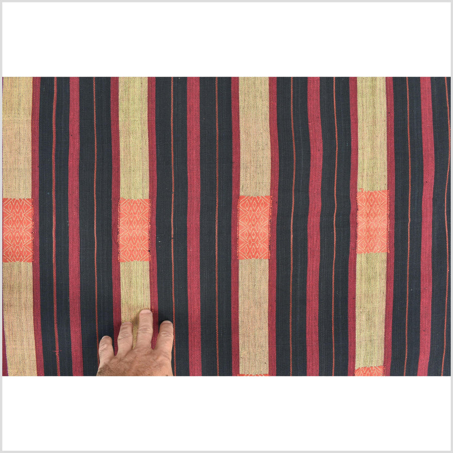 Bold pattern tribal home decor ethnic Naga blanket, geometric stripe, handwoven cotton throw boho Thailand Burma India tapestry II95