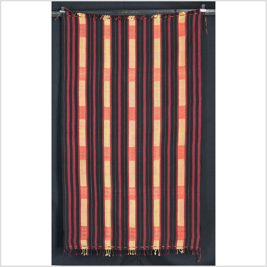 Bold pattern tribal home decor ethnic Naga blanket, geometric stripe, handwoven cotton throw boho Thailand Burma India tapestry II95