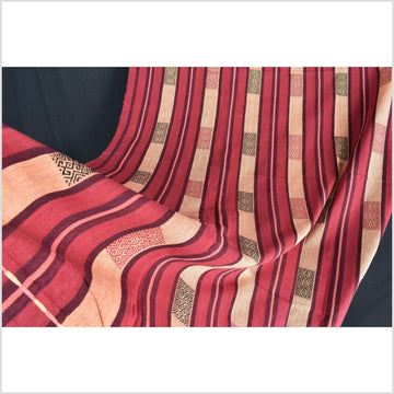 Vibrant tribal home decor ethnic Naga blanket, geometric stripe, handwoven cotton throw boho Thailand Burma India tapestry II96