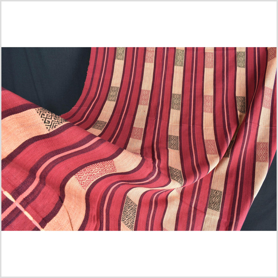 Vibrant tribal home decor ethnic Naga blanket, geometric stripe, handwoven cotton throw boho Thailand Burma India tapestry II96
