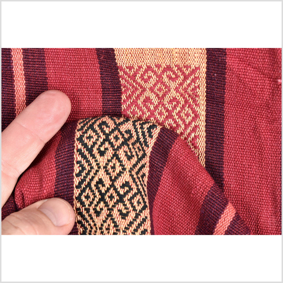 Vibrant tribal home decor ethnic Naga blanket, geometric stripe, handwoven cotton throw boho Thailand Burma India tapestry II96