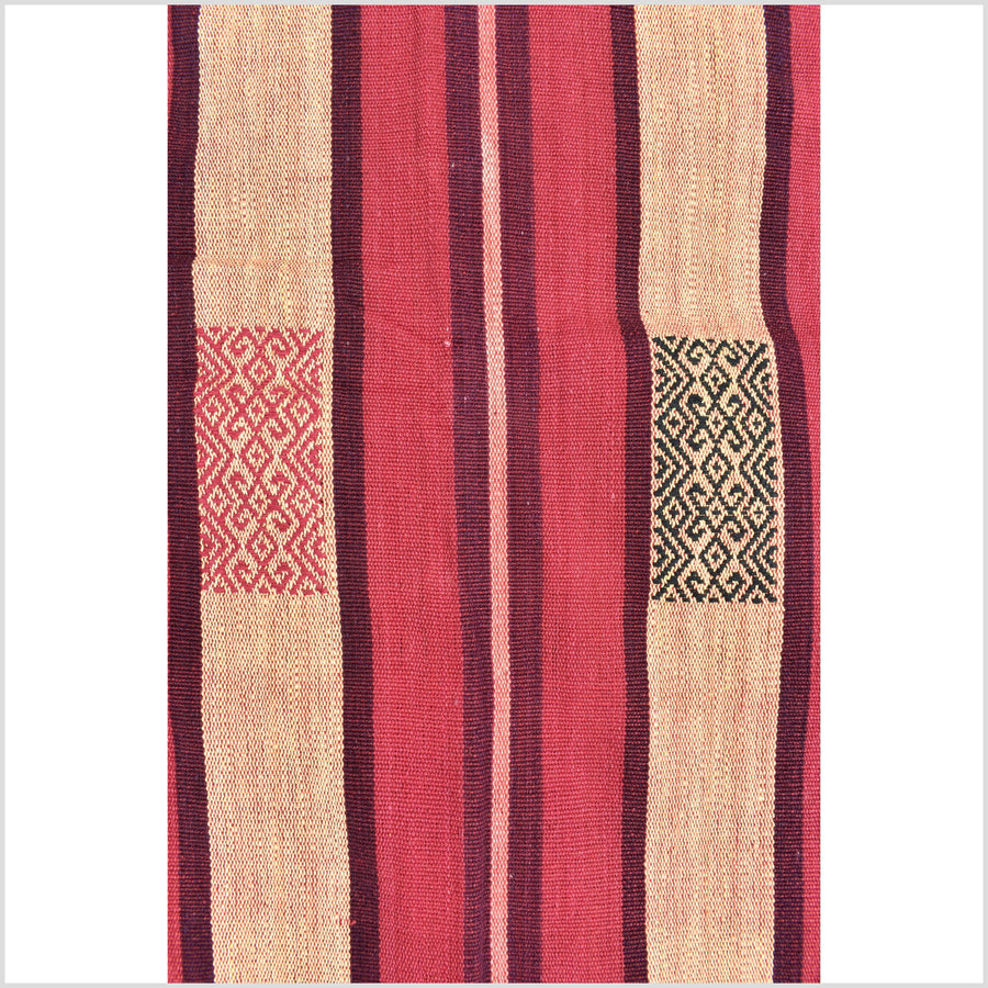 Vibrant tribal home decor ethnic Naga blanket, geometric stripe, handwoven cotton throw boho Thailand Burma India tapestry II96