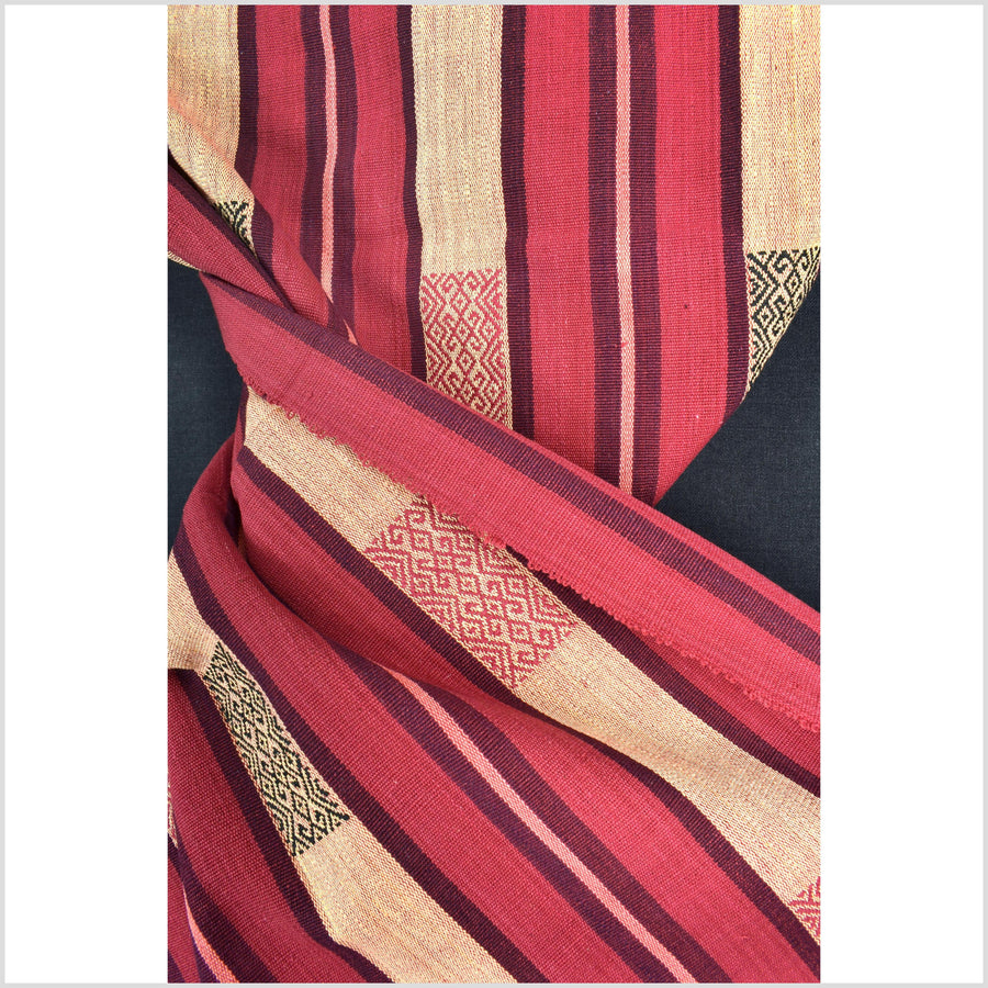 Vibrant tribal home decor ethnic Naga blanket, geometric stripe, handwoven cotton throw boho Thailand Burma India tapestry II96