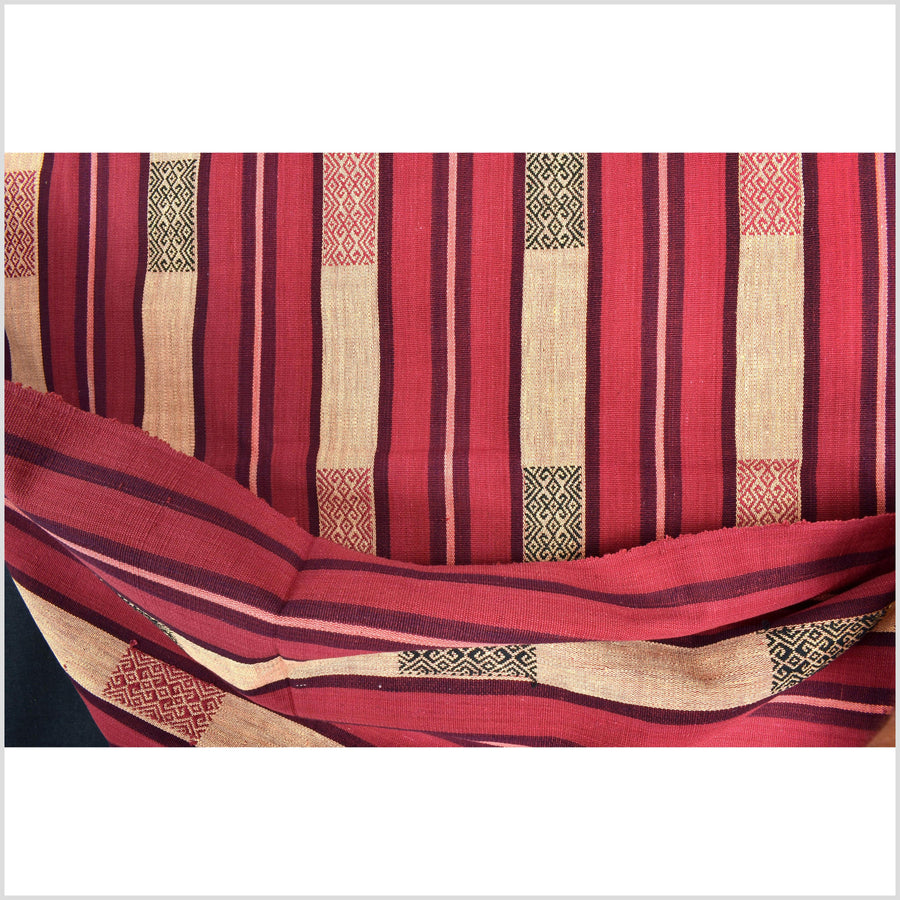 Vibrant tribal home decor ethnic Naga blanket, geometric stripe, handwoven cotton throw boho Thailand Burma India tapestry II96