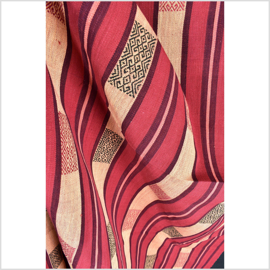 Vibrant tribal home decor ethnic Naga blanket, geometric stripe, handwoven cotton throw boho Thailand Burma India tapestry II96