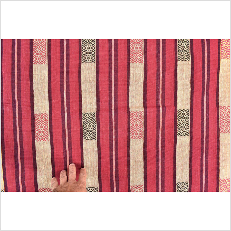 Vibrant tribal home decor ethnic Naga blanket, geometric stripe, handwoven cotton throw boho Thailand Burma India tapestry II96