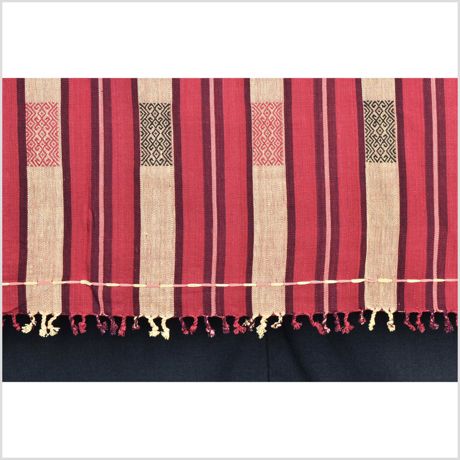 Vibrant tribal home decor ethnic Naga blanket, geometric stripe, handwoven cotton throw boho Thailand Burma India tapestry II96