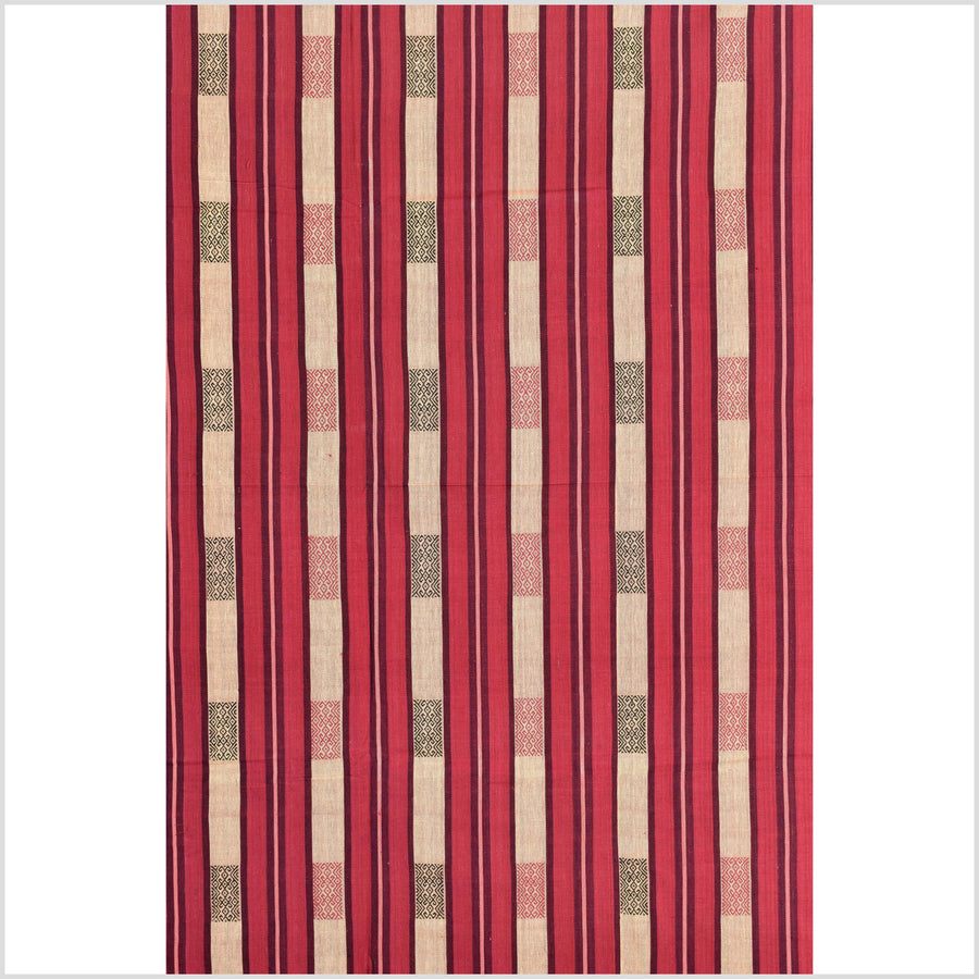 Vibrant tribal home decor ethnic Naga blanket, geometric stripe, handwoven cotton throw boho Thailand Burma India tapestry II96