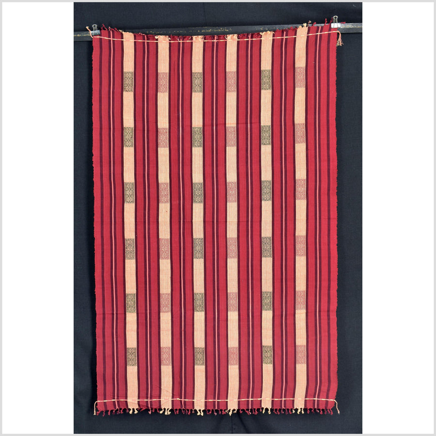 Vibrant tribal home decor ethnic Naga blanket, geometric stripe, handwoven cotton throw boho Thailand Burma India tapestry II96
