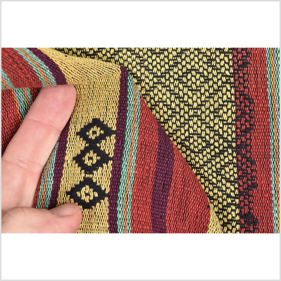 Vintage collector's tribal home decor ethnic Naga blanket, handwoven cotton throw boho Thailand Burma India tapestry II97