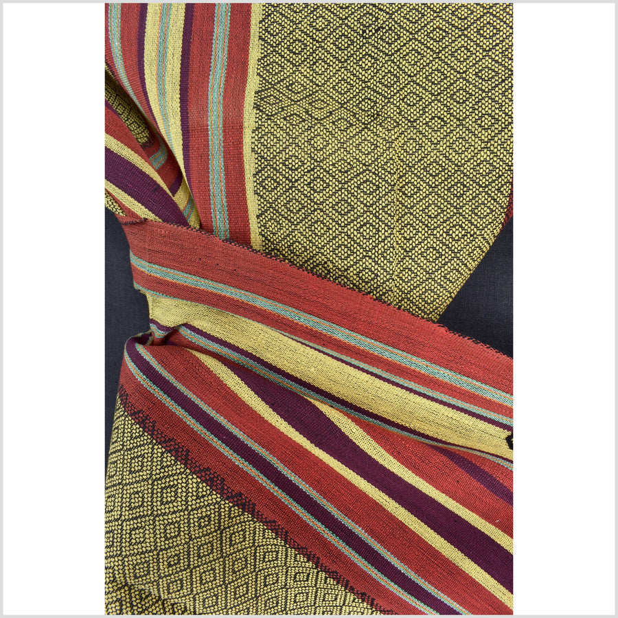Vintage collector's tribal home decor ethnic Naga blanket, handwoven cotton throw boho Thailand Burma India tapestry II97