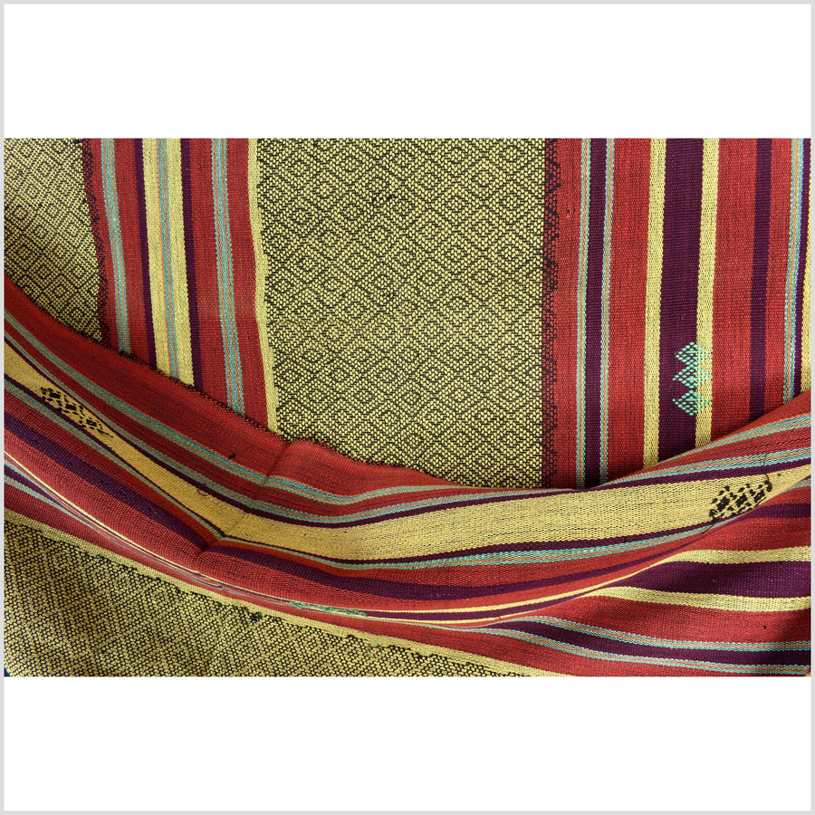 Vintage collector's tribal home decor ethnic Naga blanket, handwoven cotton throw boho Thailand Burma India tapestry II97