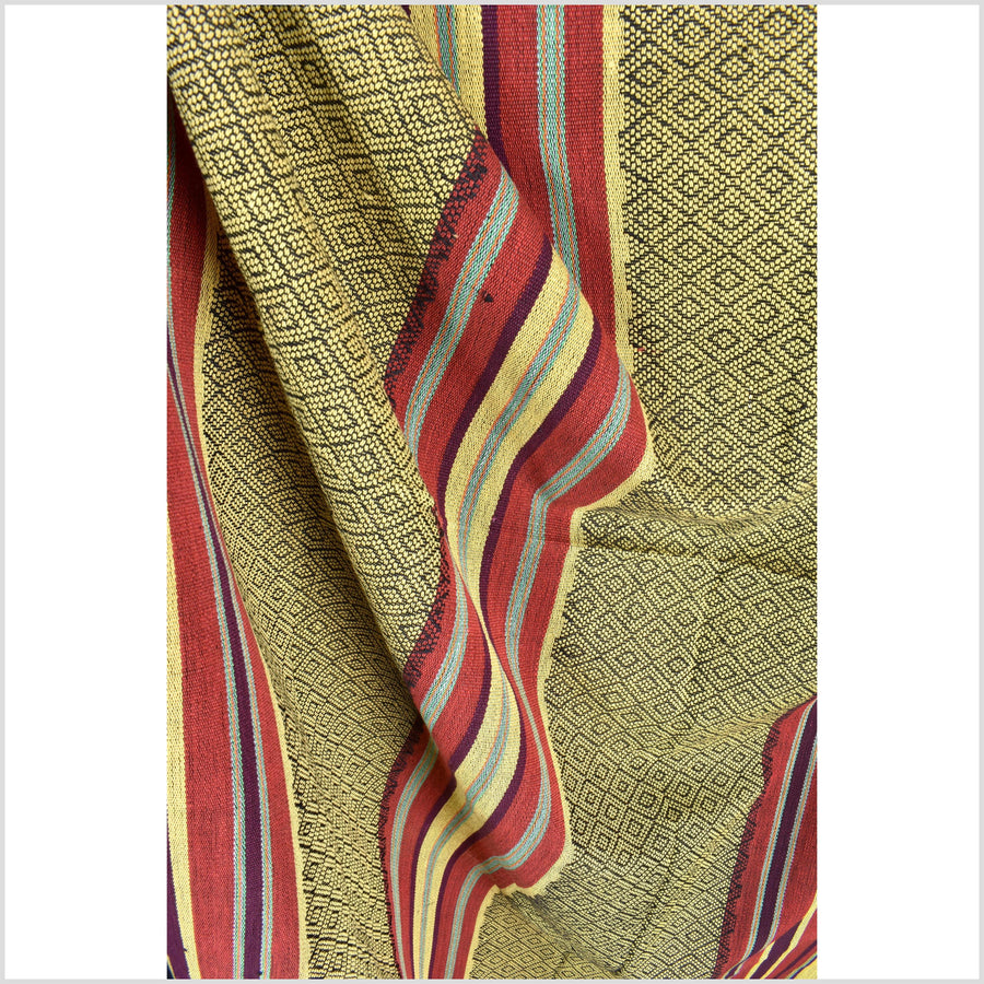 Vintage collector's tribal home decor ethnic Naga blanket, handwoven cotton throw boho Thailand Burma India tapestry II97