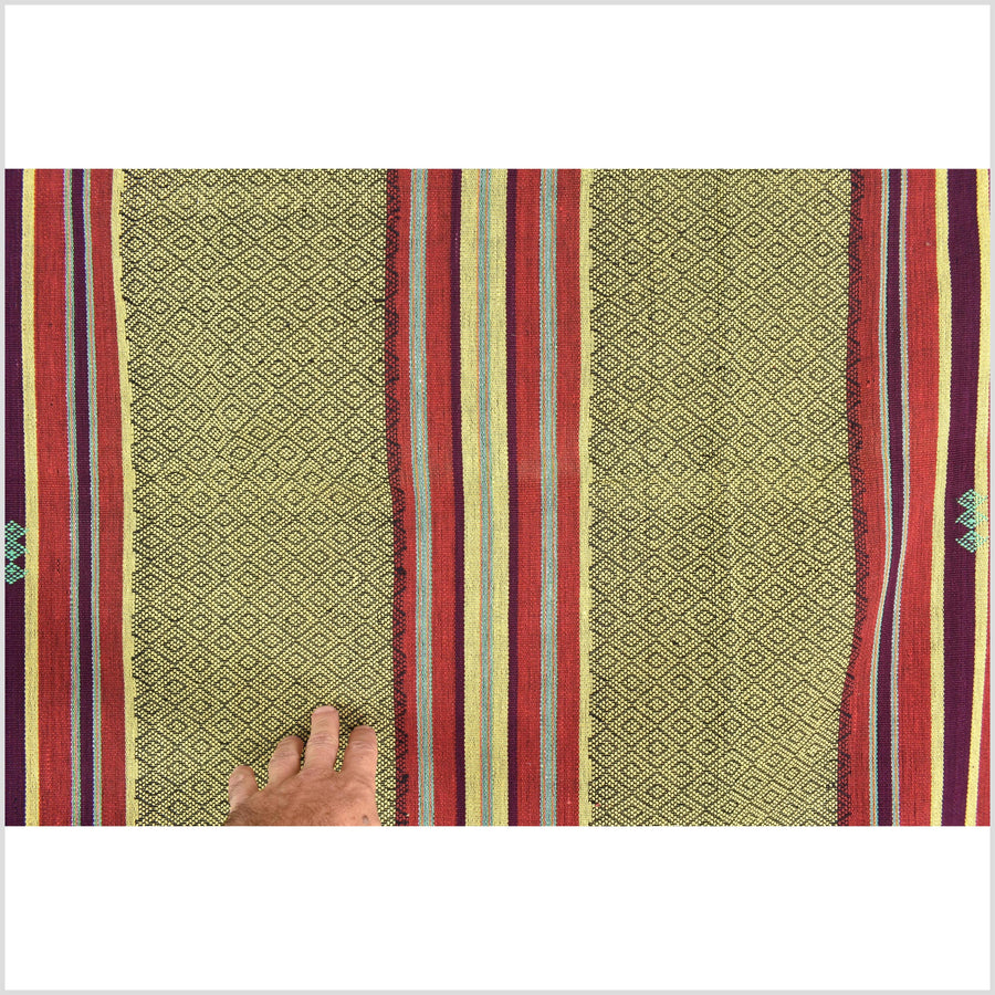 Vintage collector's tribal home decor ethnic Naga blanket, handwoven cotton throw boho Thailand Burma India tapestry II97