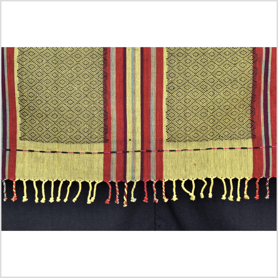 Vintage collector's tribal home decor ethnic Naga blanket, handwoven cotton throw boho Thailand Burma India tapestry II97