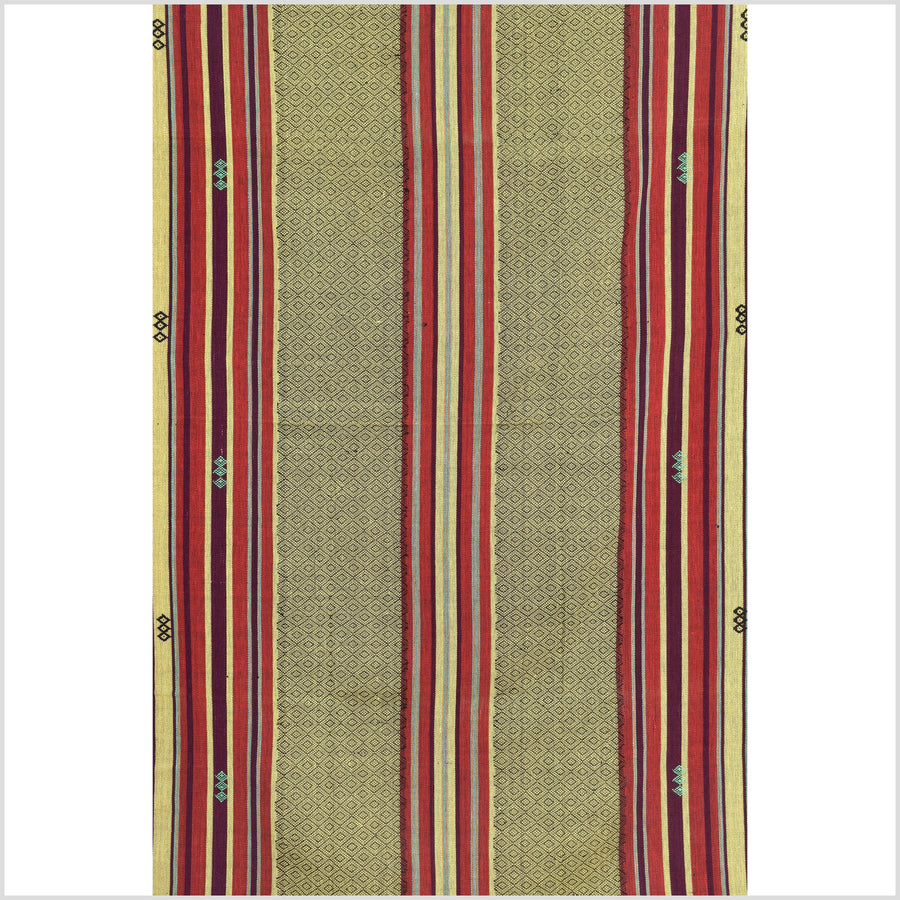 Vintage collector's tribal home decor ethnic Naga blanket, handwoven cotton throw boho Thailand Burma India tapestry II97