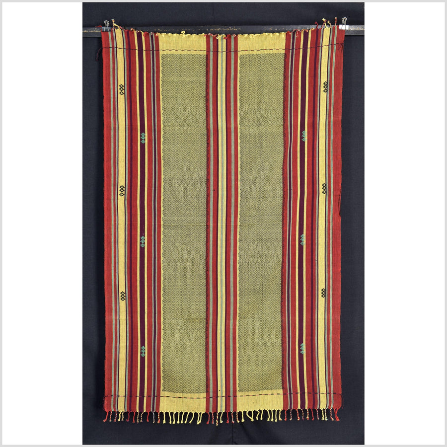 Vintage collector's tribal home decor ethnic Naga blanket, handwoven cotton throw boho Thailand Burma India tapestry II97