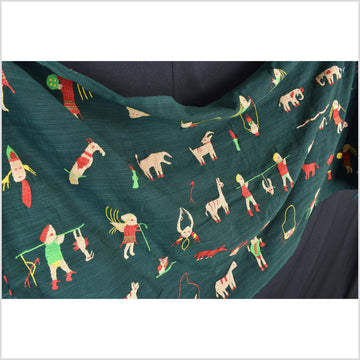 Evergreen cotton story quilt Naga tribal textile ethnic embroidered boho fabric Burma hill tribe tapestry Thailand India Hmong II9