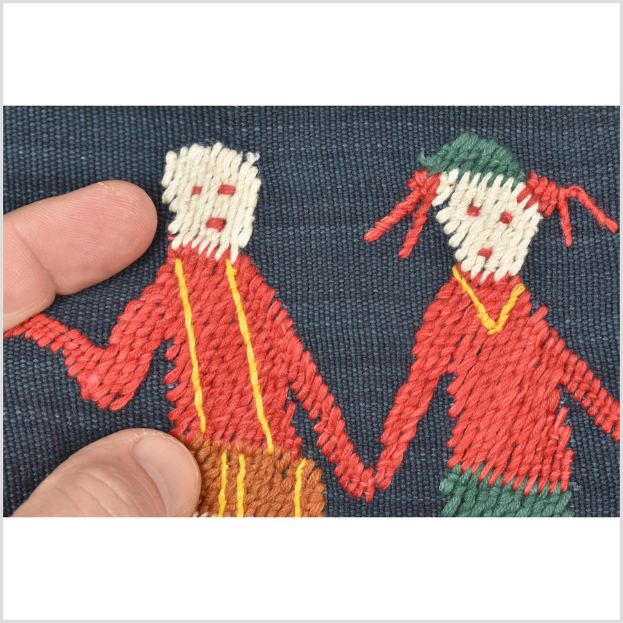 Rich marine blue cotton story quilt Naga tribal textile ethnic embroidered boho fabric Burma hill tribe tapestry Thailand India Hmong MP100