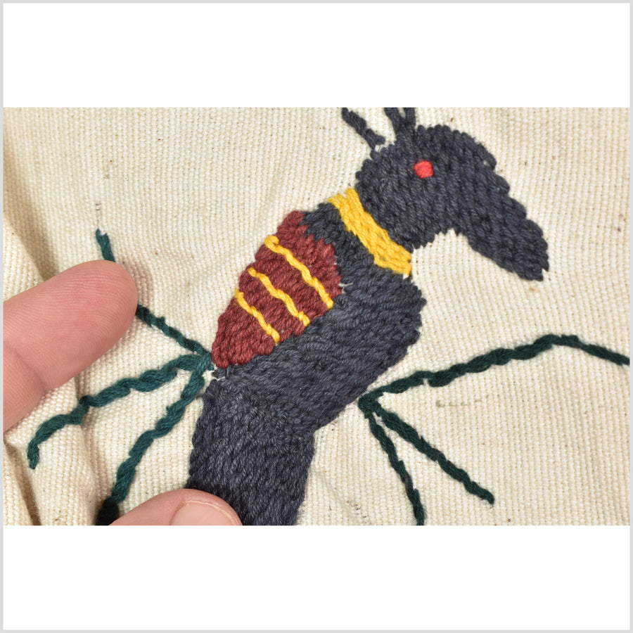 Warm off-white cotton story quilt Naga tribal textile ethnic embroidered boho fabric Burma hill tribe tapestry Thai India Hmong MP14