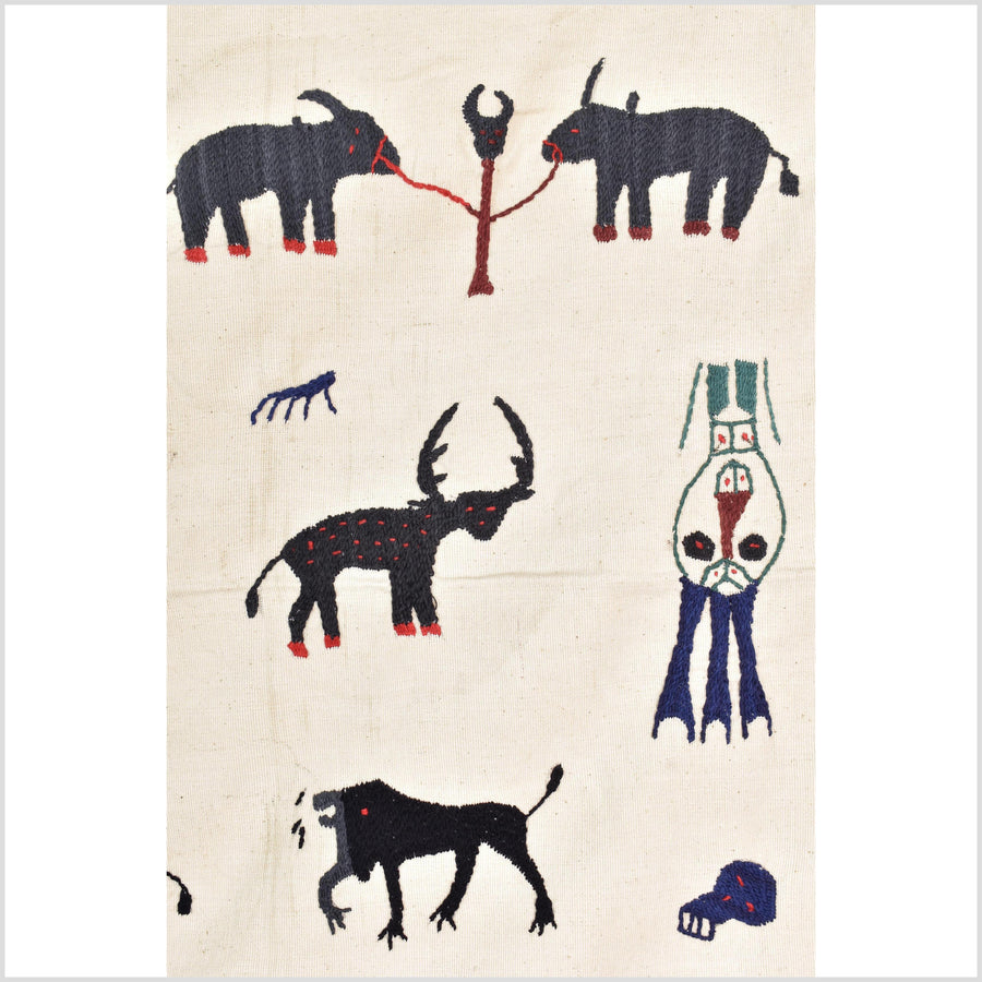 Warm off-white cotton story quilt Naga tribal textile ethnic embroidered boho fabric Burma hill tribe tapestry Thai India Hmong MP14