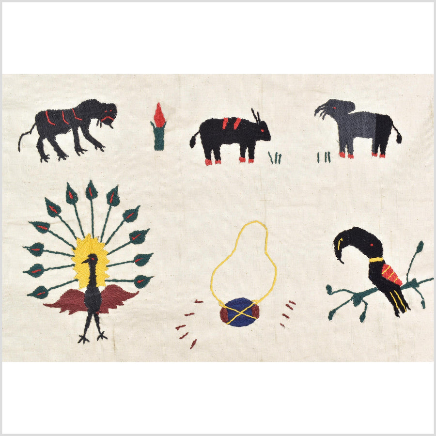 Warm off-white cotton story quilt Naga tribal textile ethnic embroidered boho fabric Burma hill tribe tapestry Thai India Hmong MP14