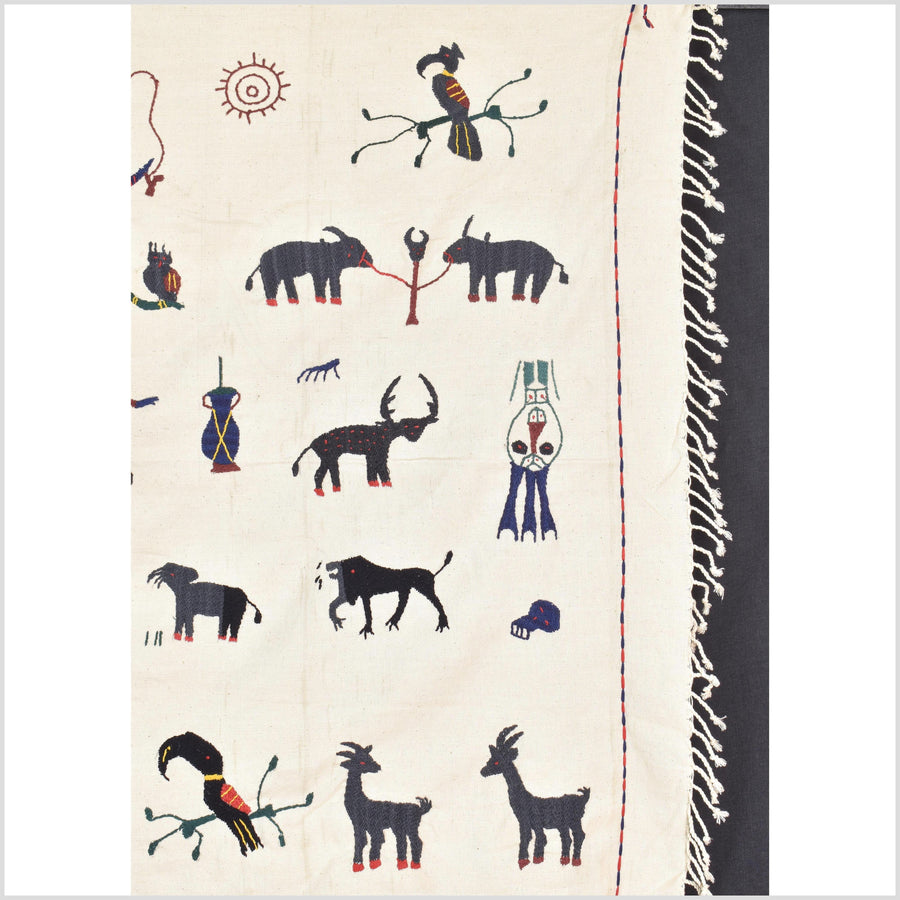 Warm off-white cotton story quilt Naga tribal textile ethnic embroidered boho fabric Burma hill tribe tapestry Thai India Hmong MP14