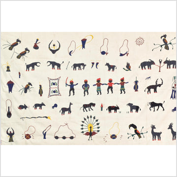 Warm off-white cotton story quilt Naga tribal textile ethnic embroidered boho fabric Burma hill tribe tapestry Thai India Hmong MP14