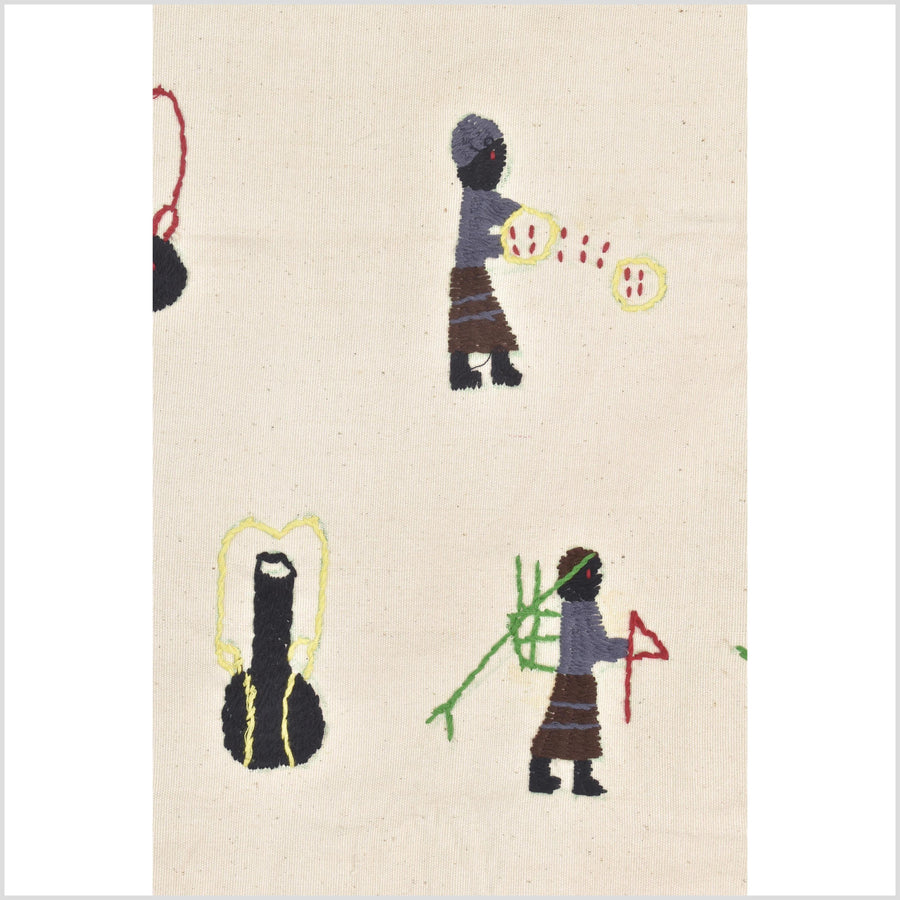 Ivory white cotton story quilt Naga tribal textile ethnic embroidered boho fabric Burma hill tribe tapestry Thai India Hmong MP15