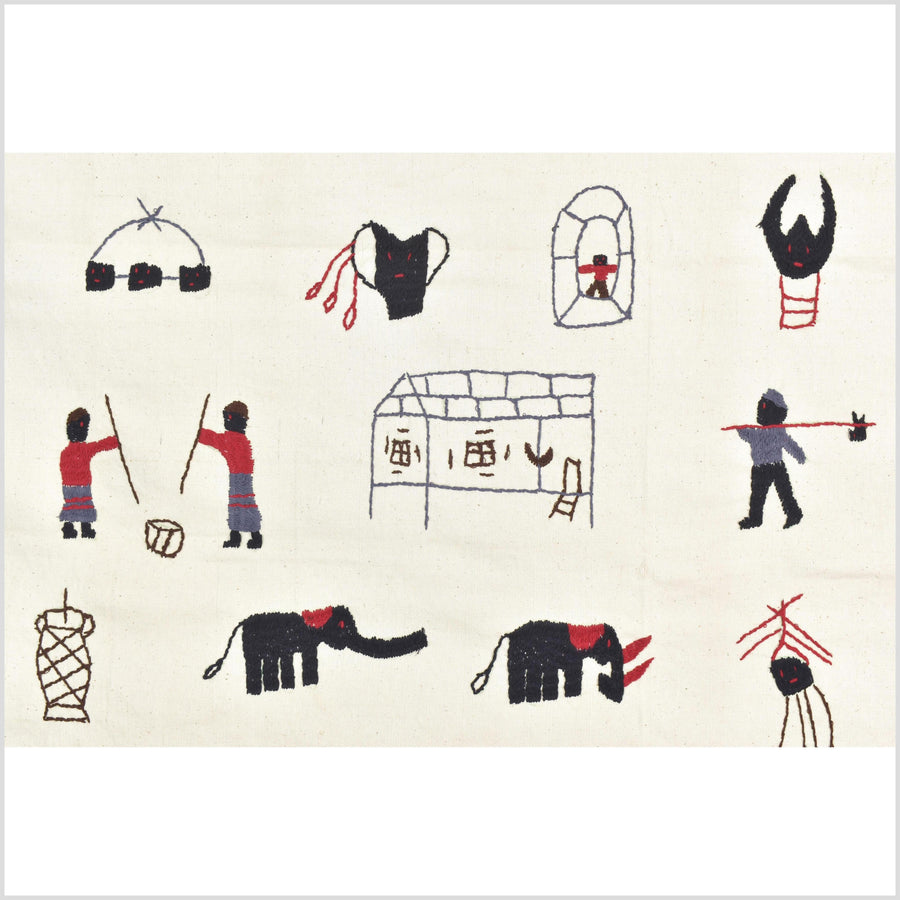 Ivory white cotton story quilt Naga tribal textile ethnic embroidered boho fabric Burma hill tribe tapestry Thai India Hmong MP15