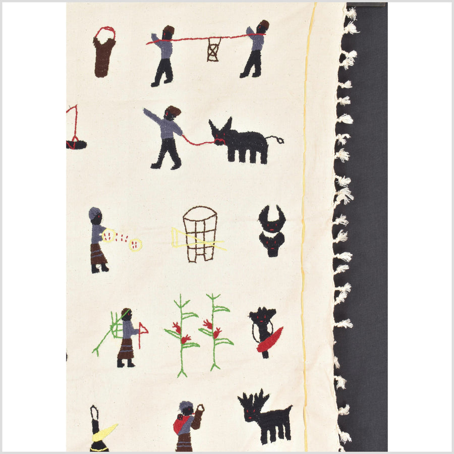 Ivory white cotton story quilt Naga tribal textile ethnic embroidered boho fabric Burma hill tribe tapestry Thai India Hmong MP15