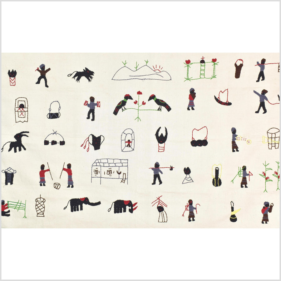 Ivory white cotton story quilt Naga tribal textile ethnic embroidered boho fabric Burma hill tribe tapestry Thai India Hmong MP15