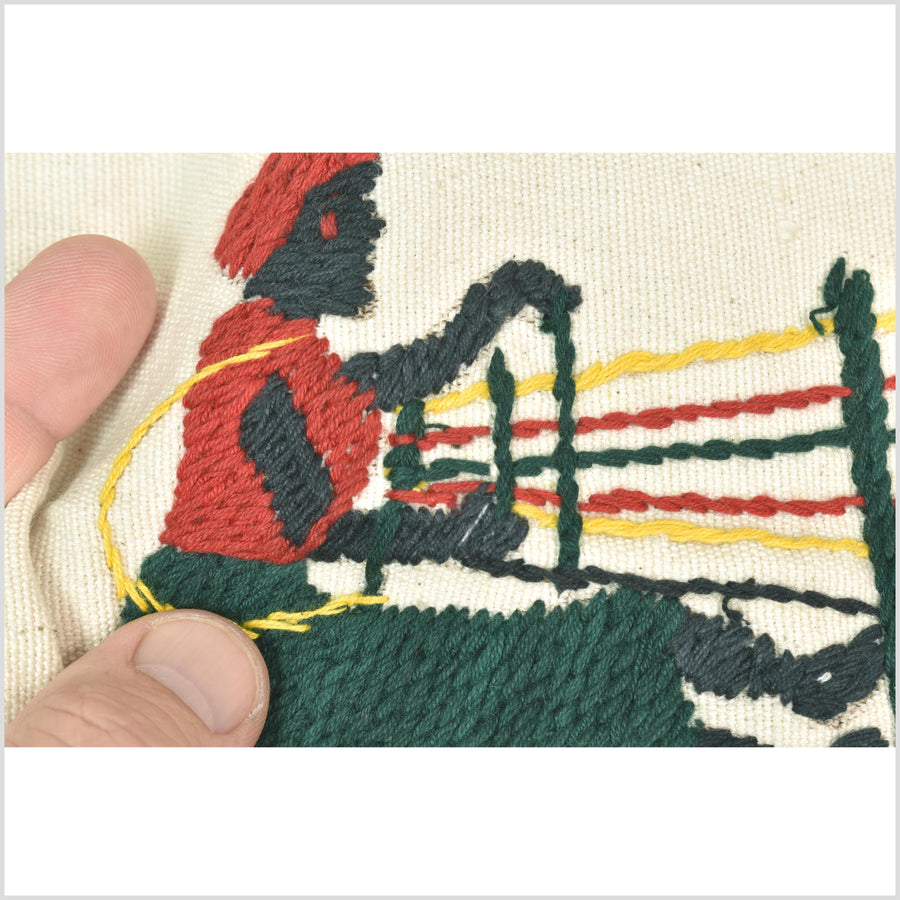 Ivory white cotton story quilt Naga tribal textile ethnic embroidered boho fabric Burma hill tribe tapestry Thai India Hmong MP16