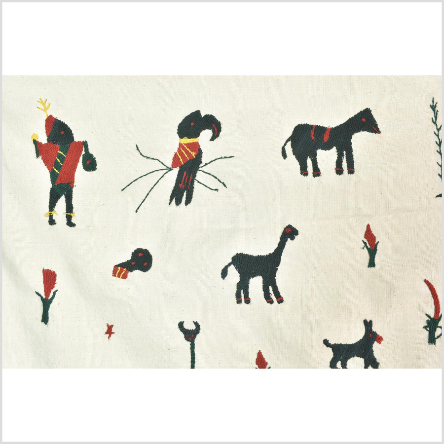 Ivory white cotton story quilt Naga tribal textile ethnic embroidered boho fabric Burma hill tribe tapestry Thai India Hmong MP16