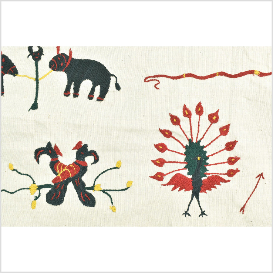 Ivory white cotton story quilt Naga tribal textile ethnic embroidered boho fabric Burma hill tribe tapestry Thai India Hmong MP16