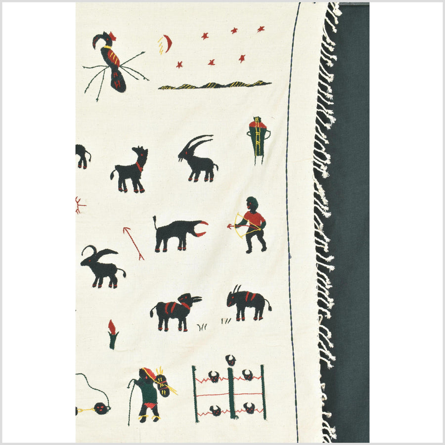 Ivory white cotton story quilt Naga tribal textile ethnic embroidered boho fabric Burma hill tribe tapestry Thai India Hmong MP16