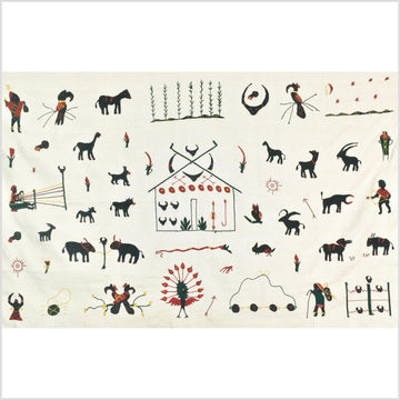 Ivory white cotton story quilt Naga tribal textile ethnic embroidered boho fabric Burma hill tribe tapestry Thai India Hmong MP16