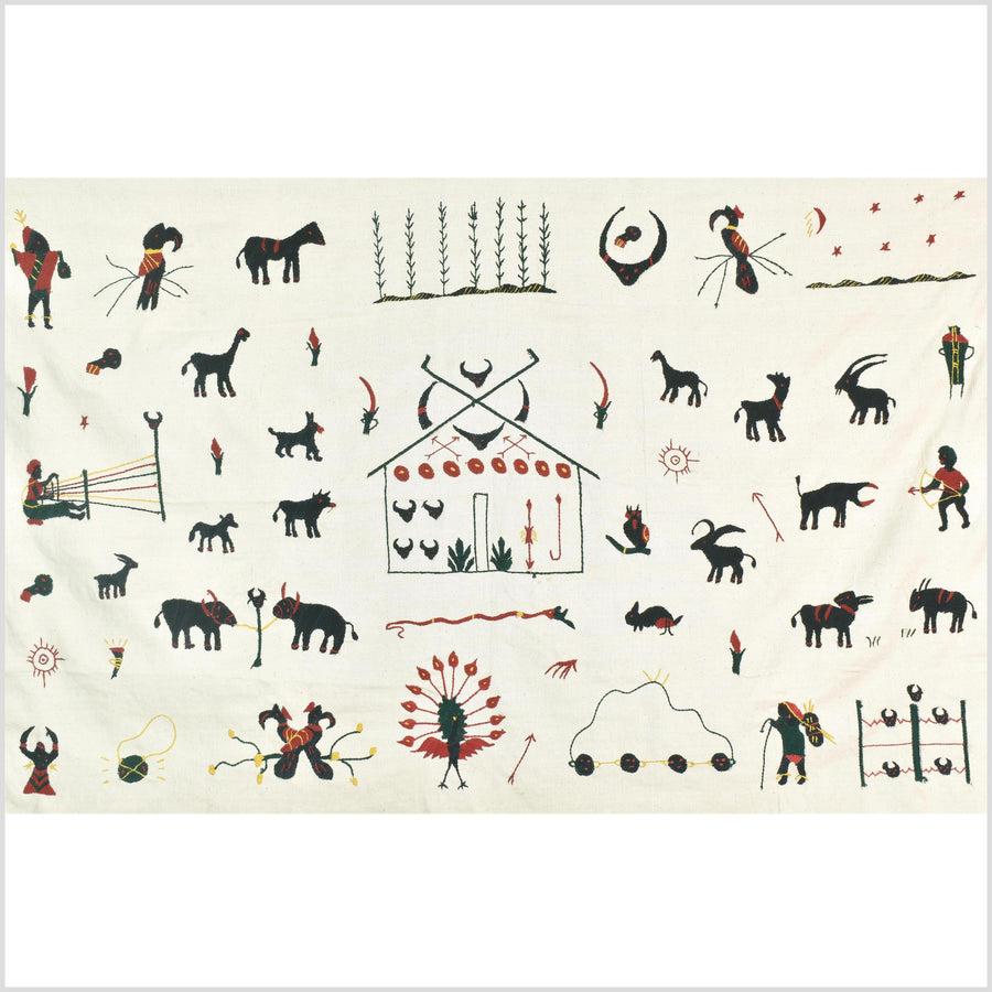 Ivory white cotton story quilt Naga tribal textile ethnic embroidered boho fabric Burma hill tribe tapestry Thai India Hmong MP16